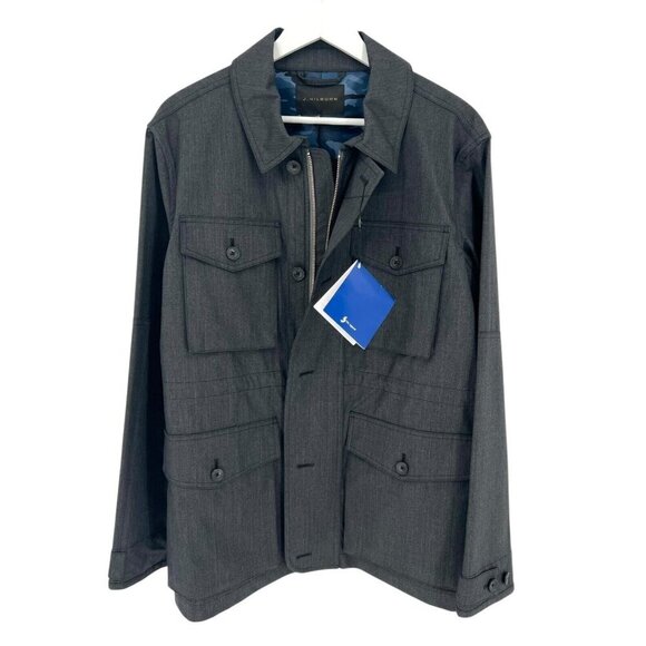 J. Hillburn Men's Field Jacket Size M (?) Gray Blue Camo Lining Full Zip Button - Picture 9 of 16